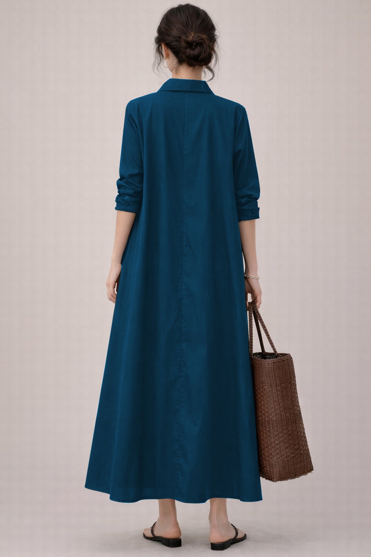 Teal Cotton Maxi Shirt Dress
