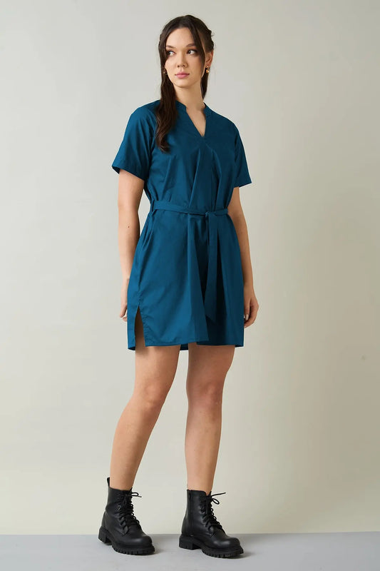 Shop Teal Cotton Mini Dress & Belt by SNEHA B