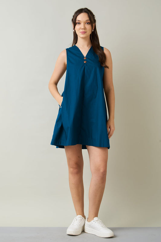 Buy Teal Cotton Sleeveless Dress by SNEHA B