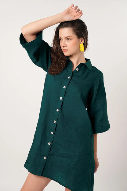 Shop Teal Green Button Shirt Dress by SNEHA B