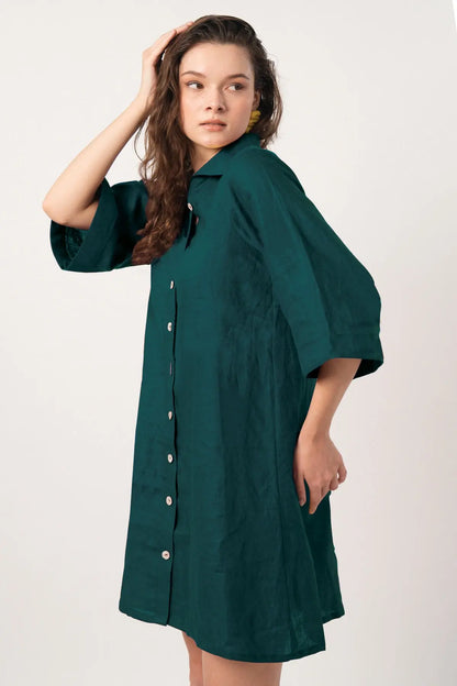 Teal Green Button Shirt Dress SNEHA B