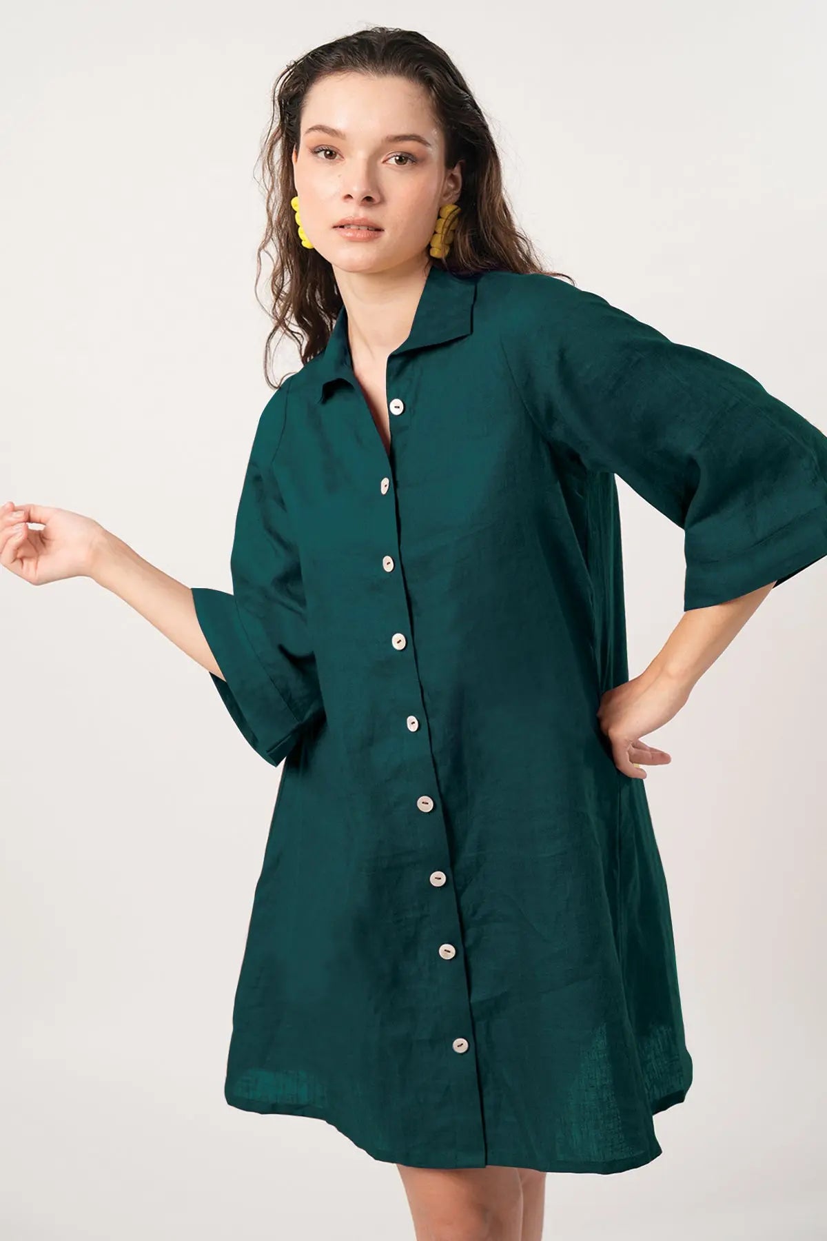 Teal Green Button Shirt Dress SNEHA B