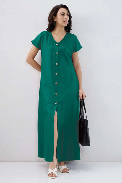 Shop Teal Green Cotton Button Dress by SNEHA B