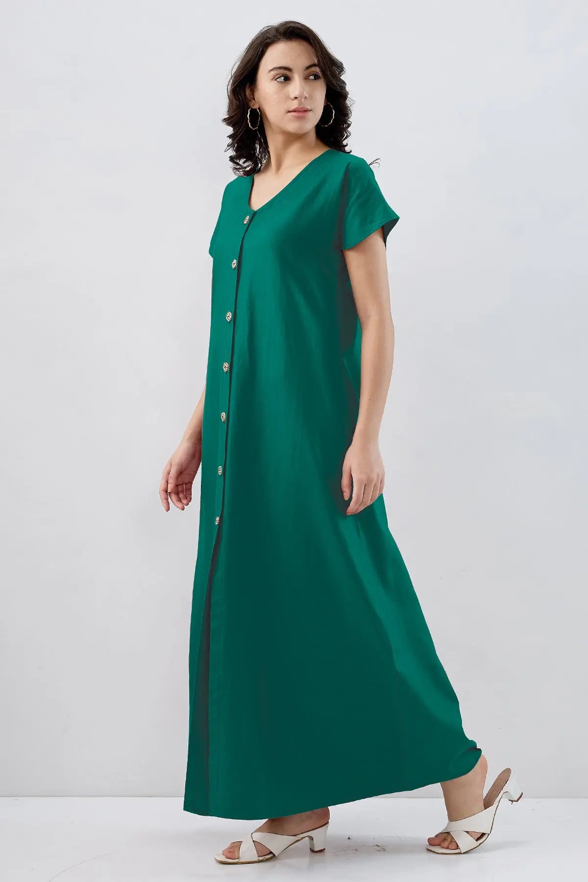 Teal Green Cotton Button Dress SNEHA B