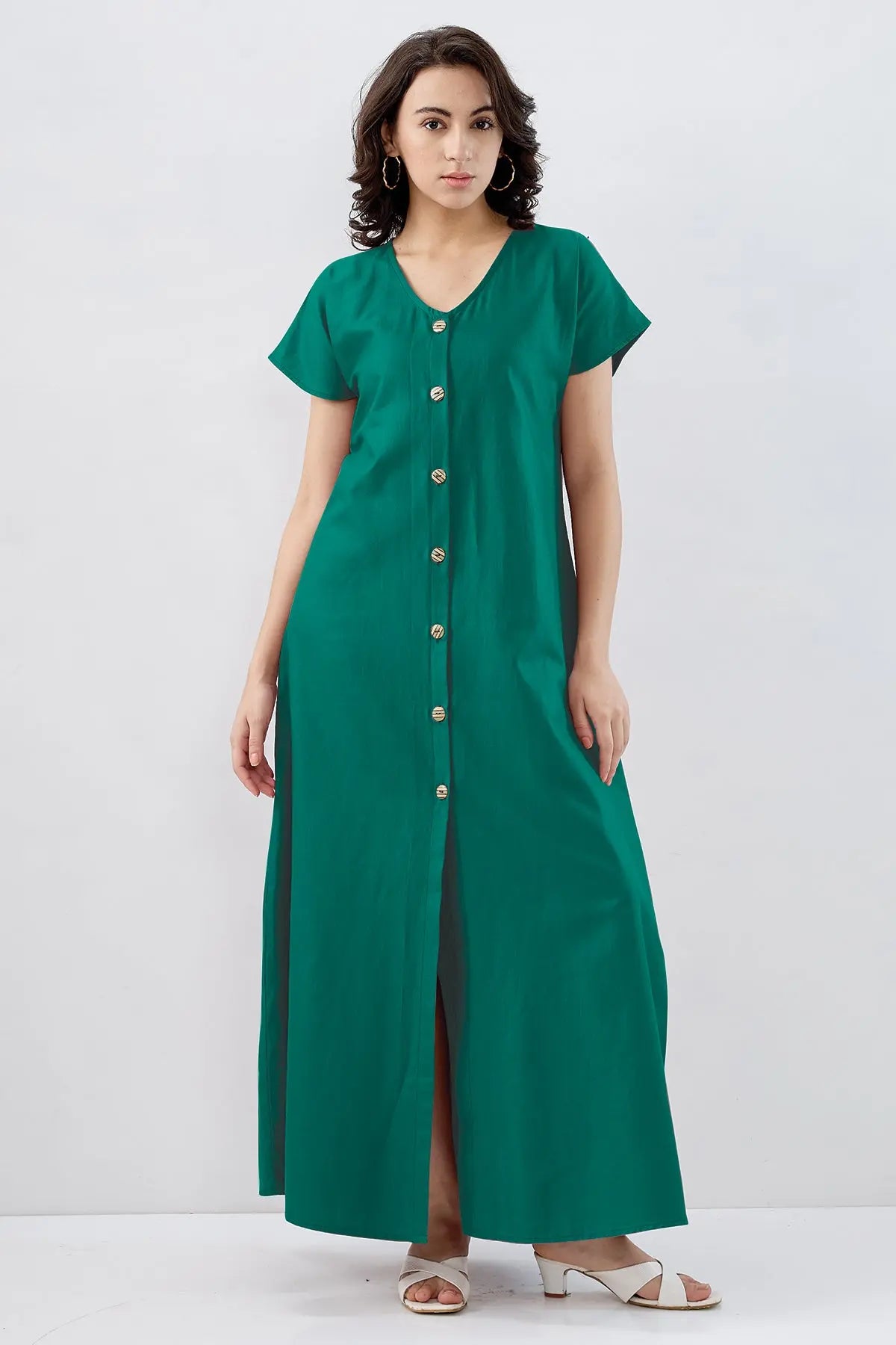 Teal Green Cotton Button Dress SNEHA B