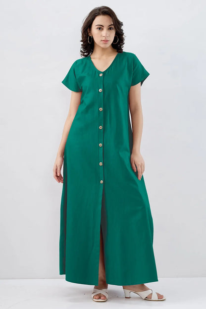 Teal Green Cotton Button Dress SNEHA B