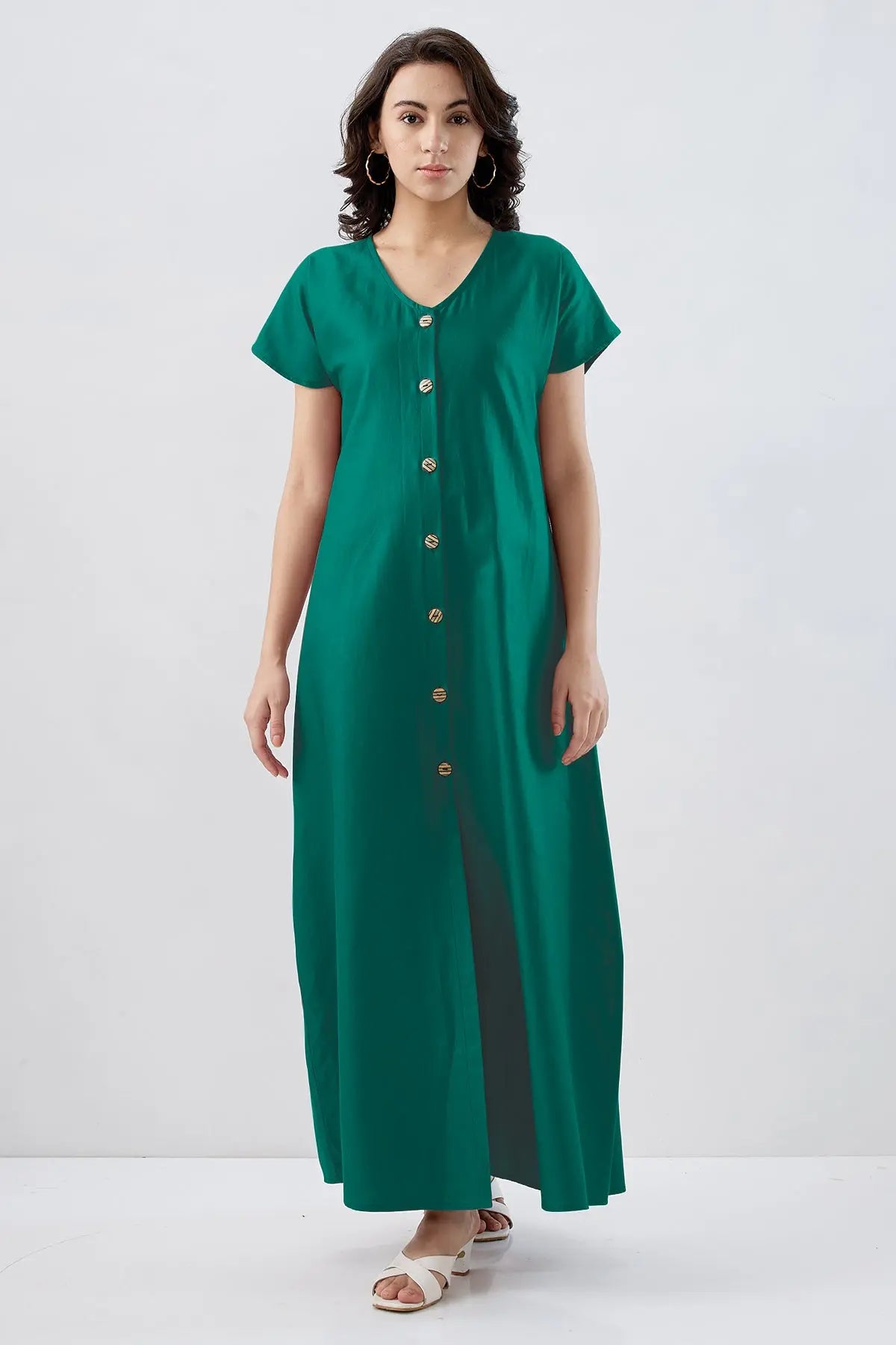 Teal Green Cotton Button Dress SNEHA B
