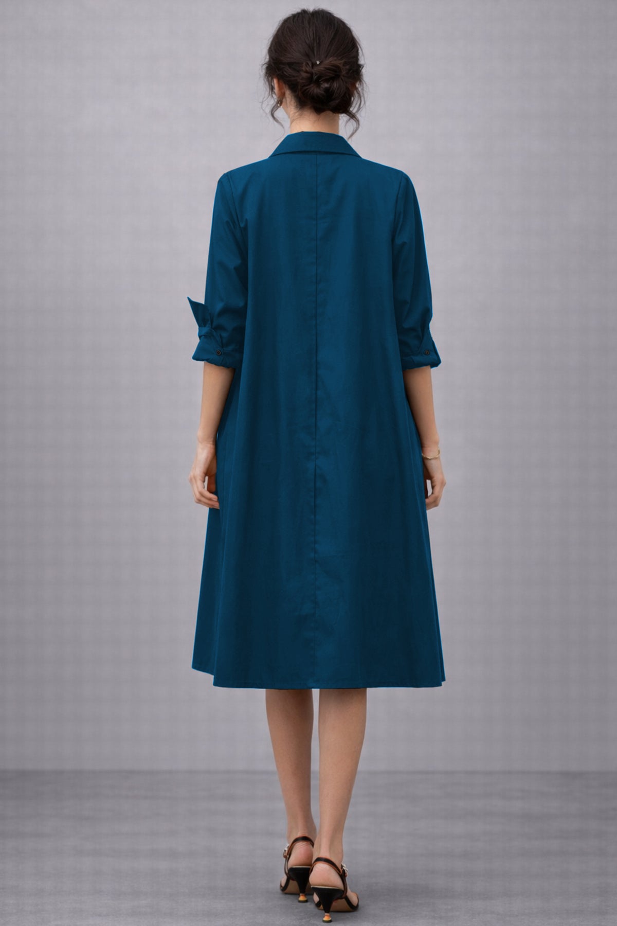 Teal Knee Length Shirt Dress