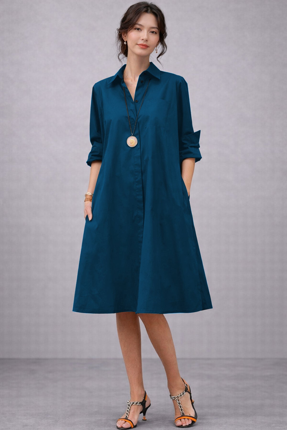 Shop Teal Knee Length Shirt Dress for women by SNEHA B