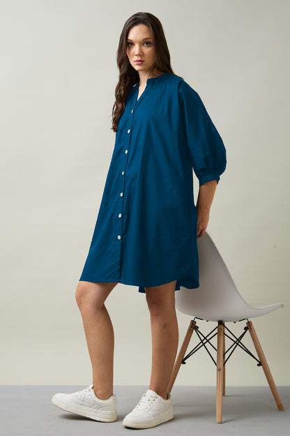 Teal Relaxed Shirt Style Dress
