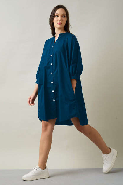 Teal Relaxed Shirt Style Dress