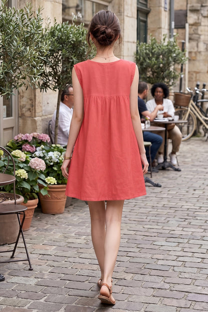 Tomato Red Gathered Mini Dress