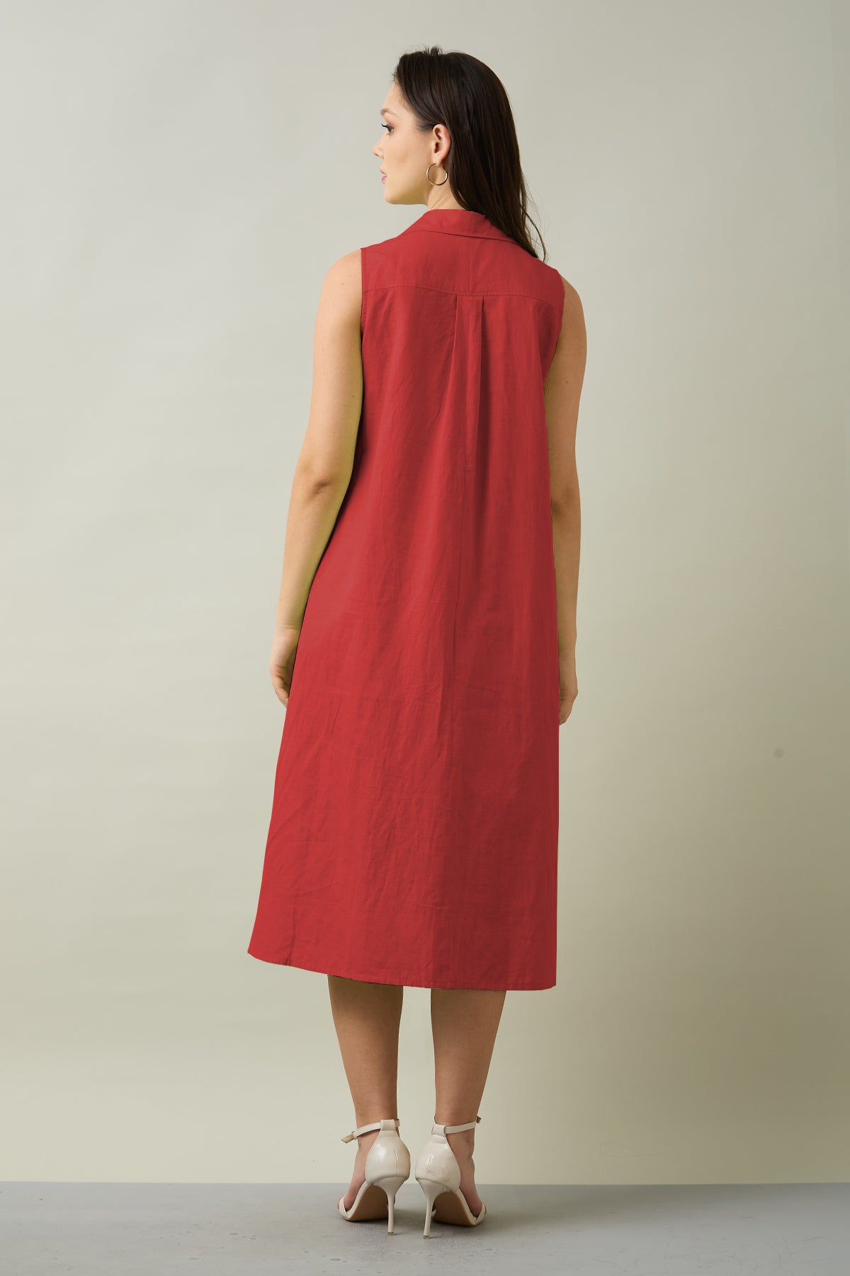Tomato Sleeveless Shirt Dress