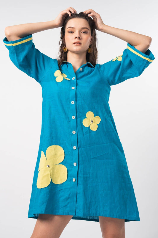 Buy Turquoise Patchwork Shirt Dress by SNEHA B