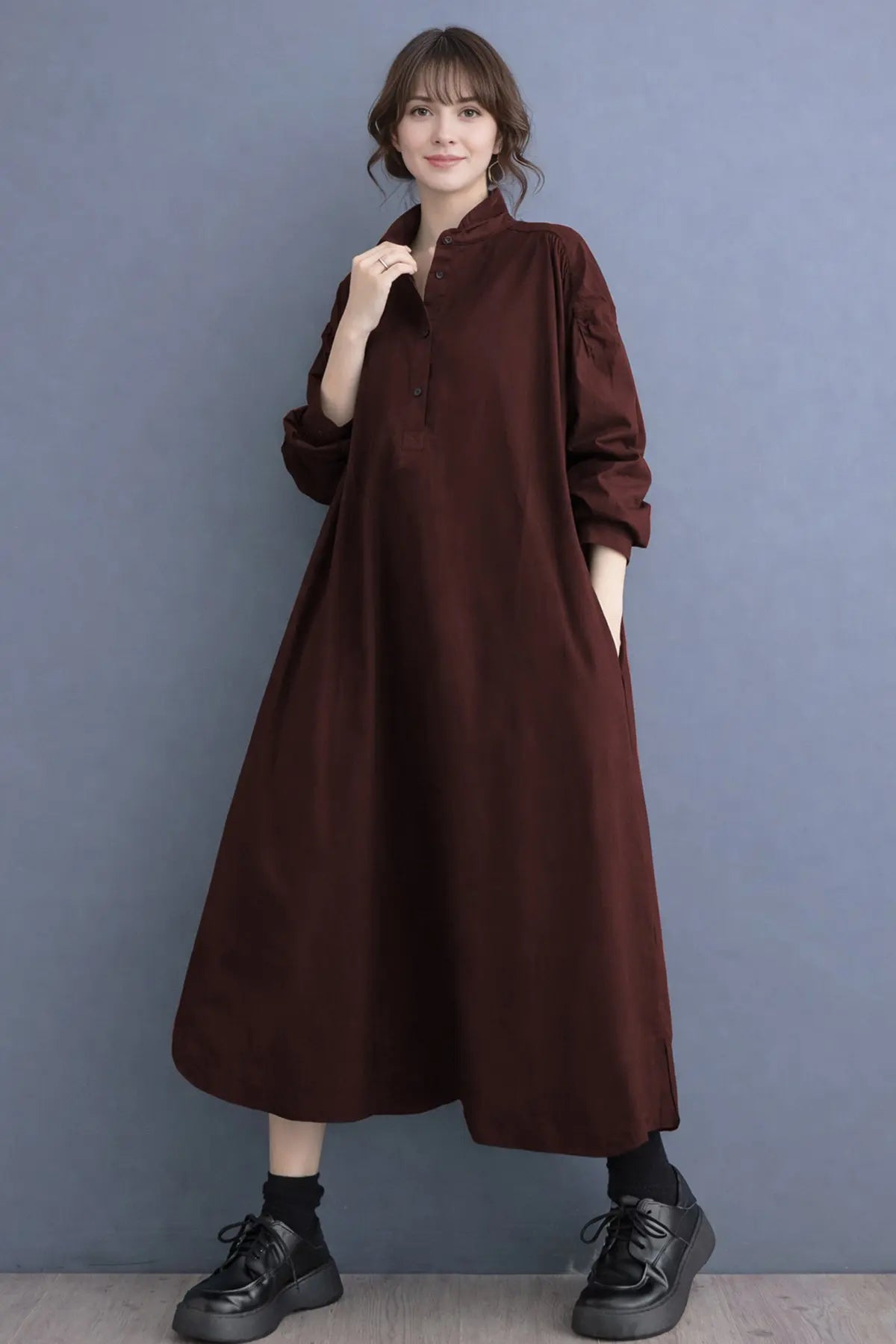 Wine Cotton Cambric Midi Dress SNEHA B