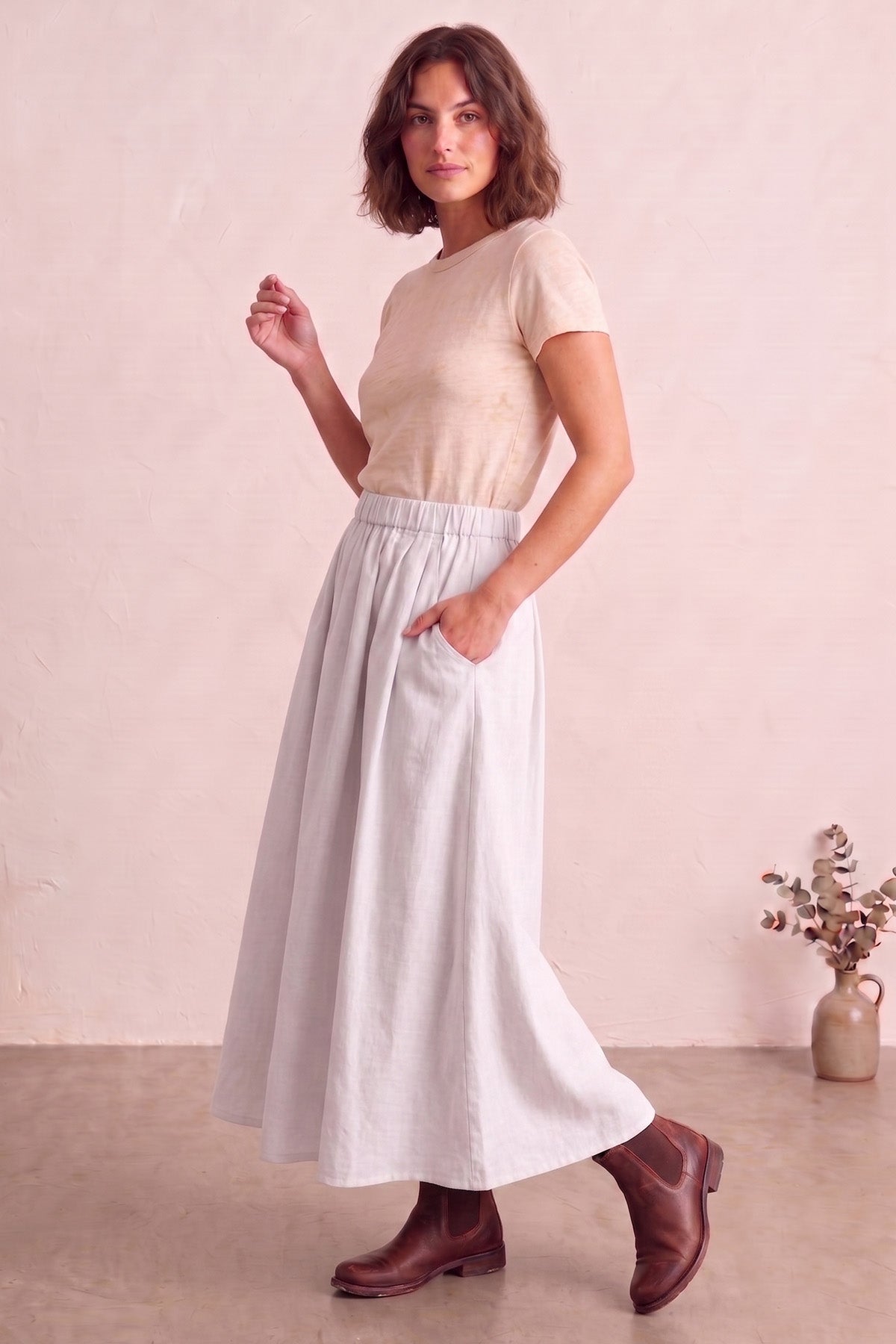White Ankle Length Flare Skirt