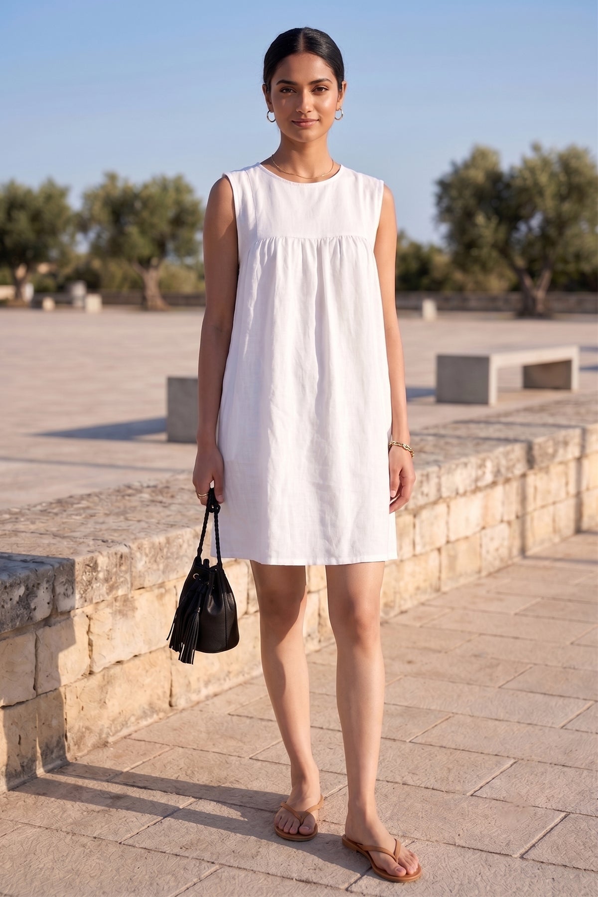 White Gathered Chic Mini Dress