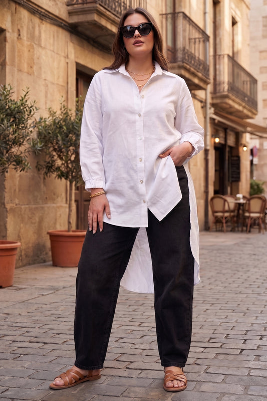 White High Low Buttoned Shirt