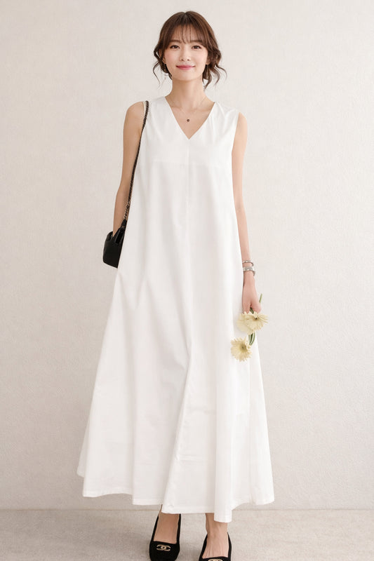 Shop White A-Line Cotton Maxi Dress for women by SNEHA B