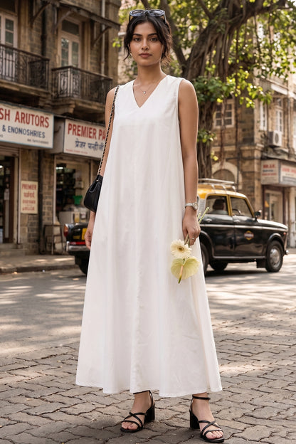 White A-Line Cotton Maxi Dress