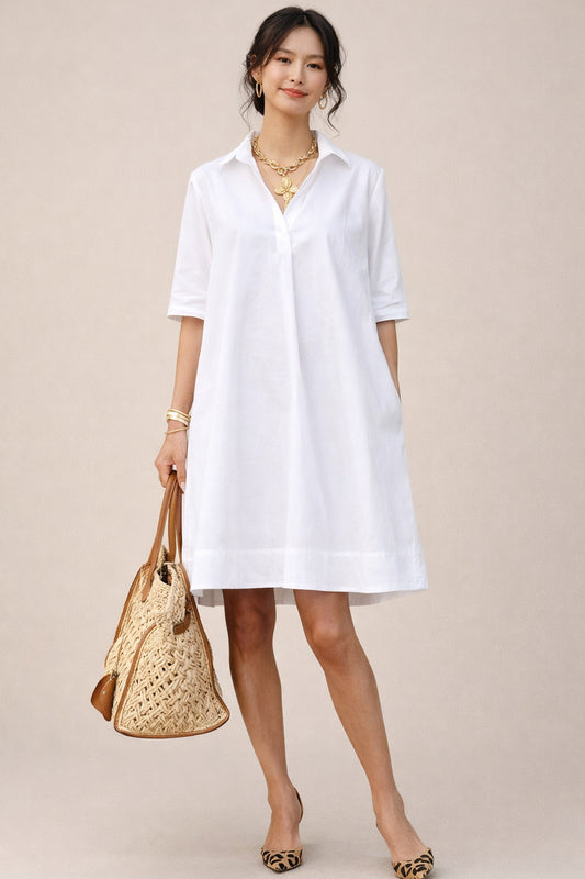 Shop White Cotton Box Pleated Dress for women by SNEHA B