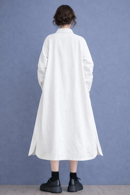 White Cotton Collar Midi Dress SNEHA B