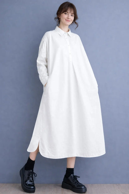 Shop White Cotton Collar Midi Dress for women by SNEHA B