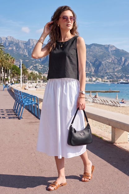 White Cotton Linen A-Line Skirt