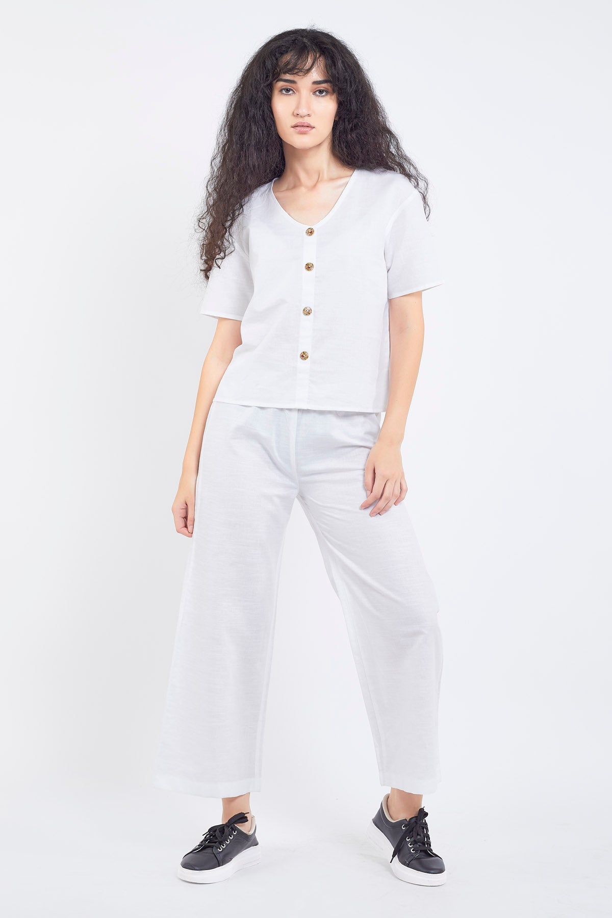 White Cotton Linen Ankle Pant