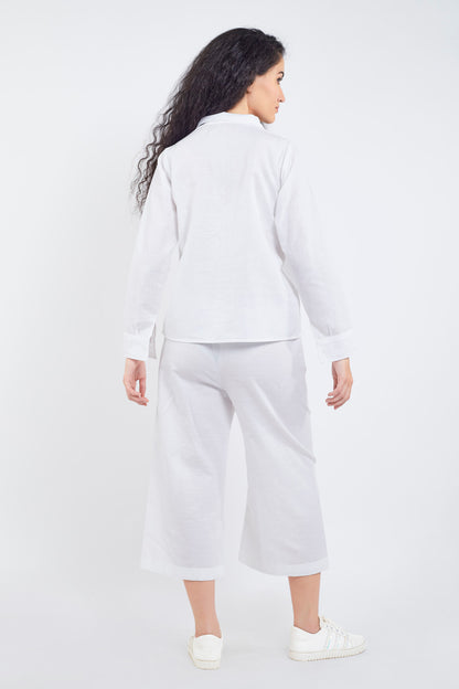 White Cotton Linen Collar Shirt