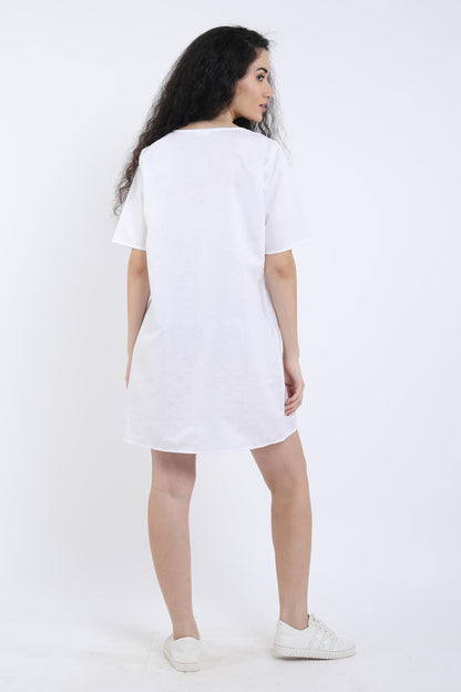 White Cotton Linen Loose Dress