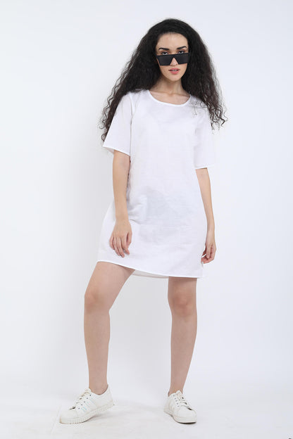 White Cotton Linen Loose Dress