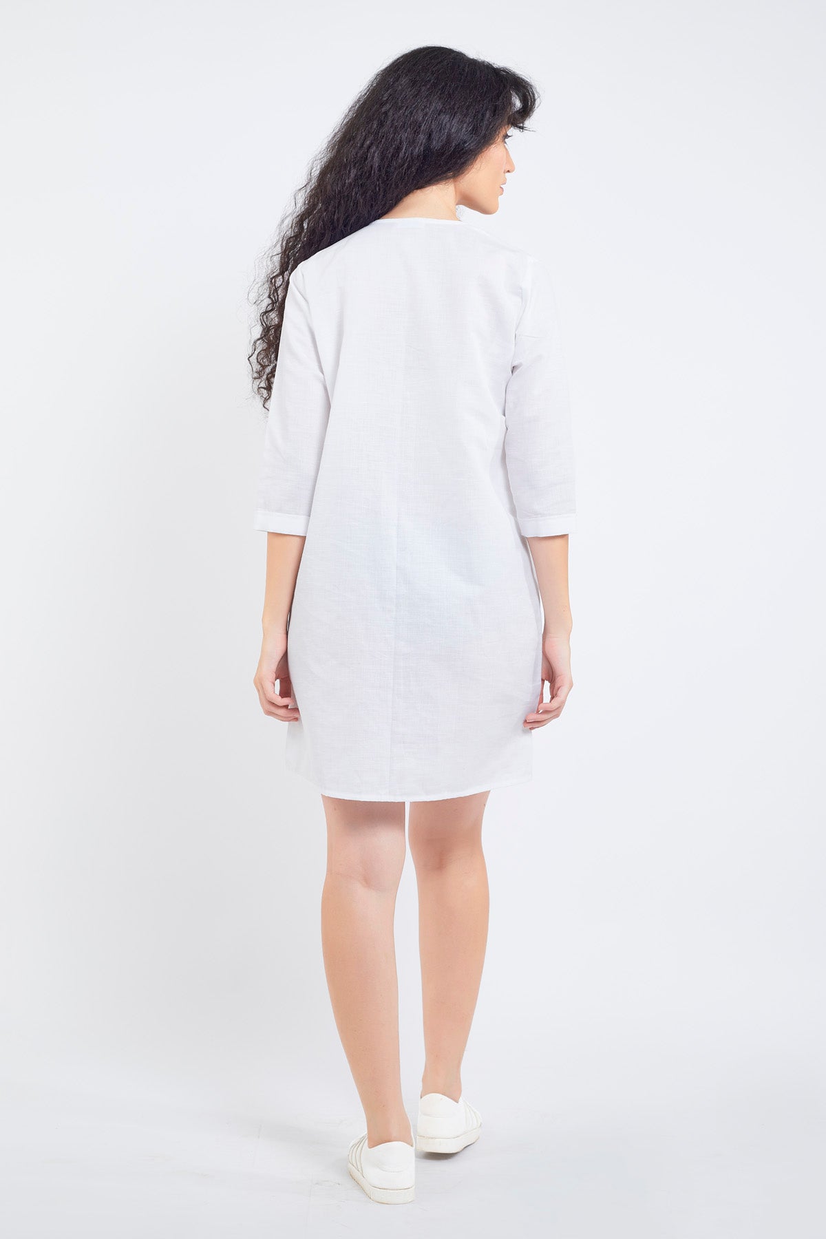 White Cotton Linen Mini Dress