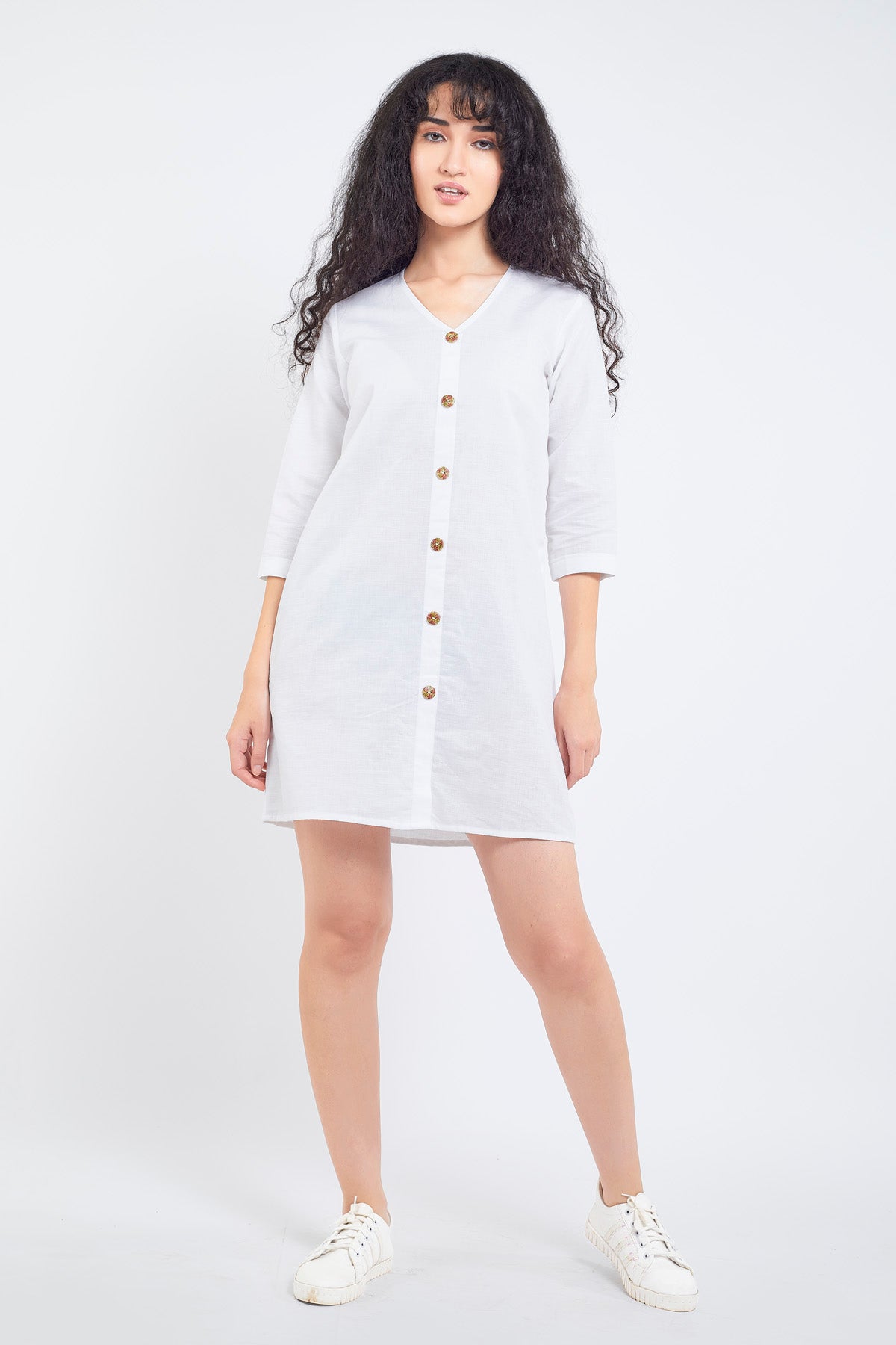 White Cotton Linen Mini Dress