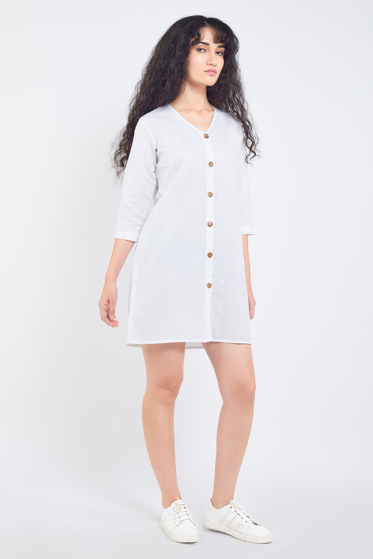 White Cotton Linen Mini Dress