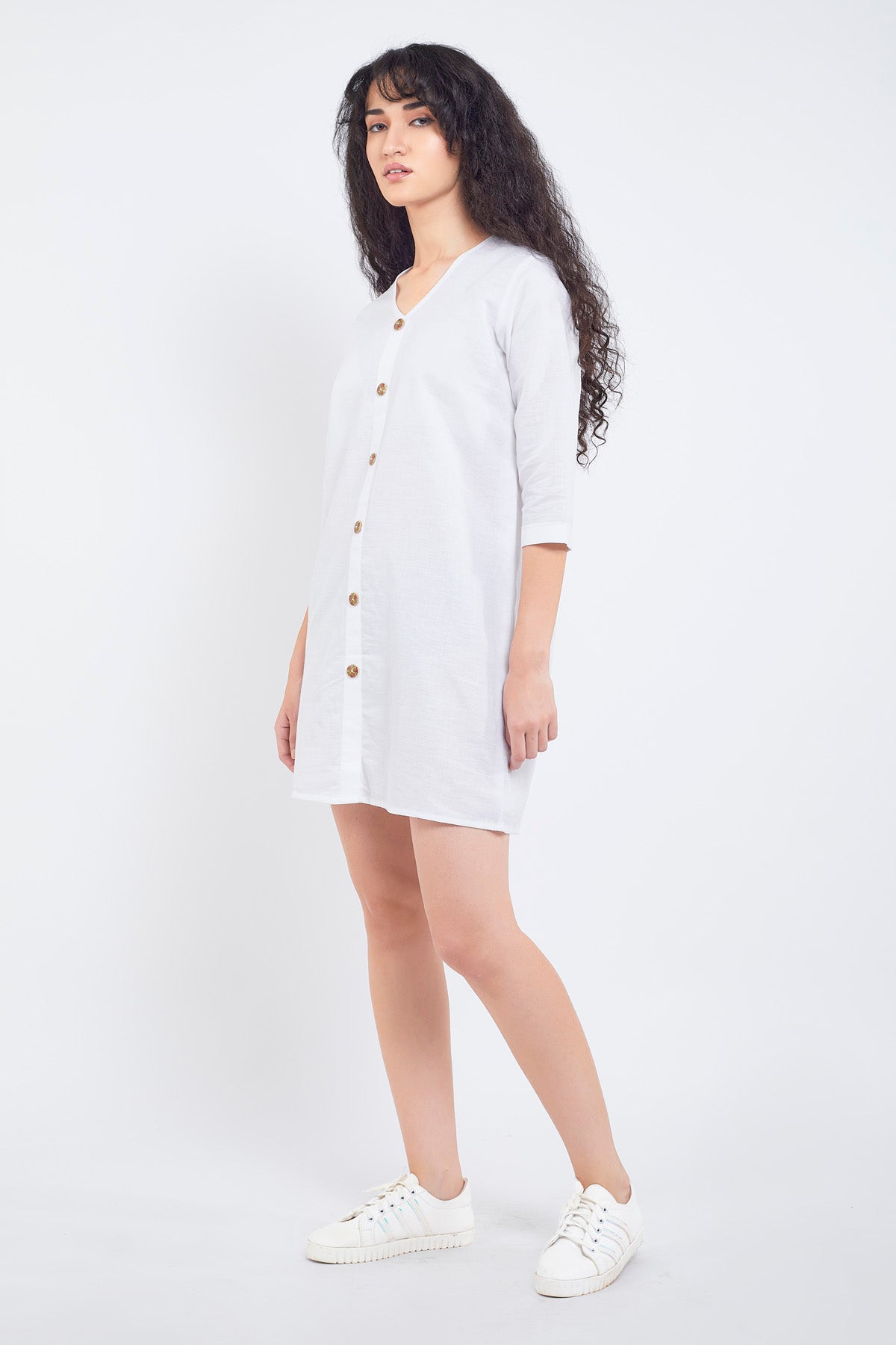 White Cotton Linen Mini Dress