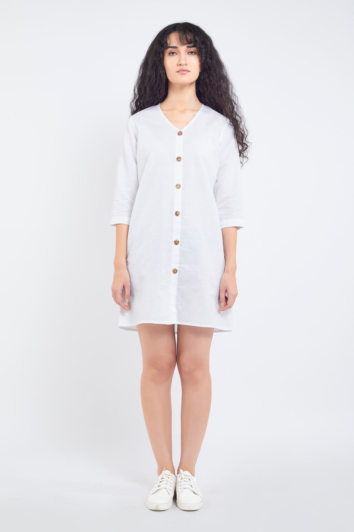 White Cotton Linen Mini Dress