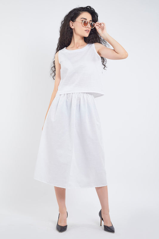 White Cotton Linen Skirt Set