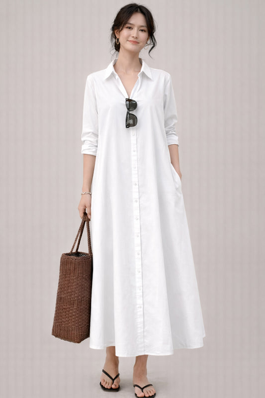 Shop White Cotton Maxi Shirt Dress for women by SNEHA B