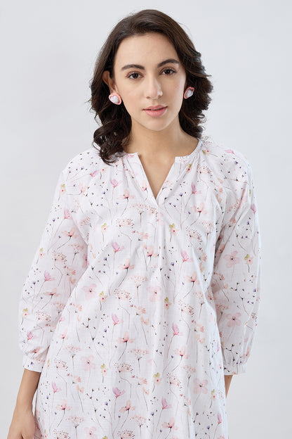 White Floral Cotton Mini Dress