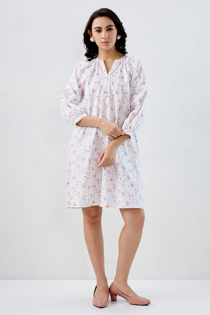 White Floral Cotton Mini Dress