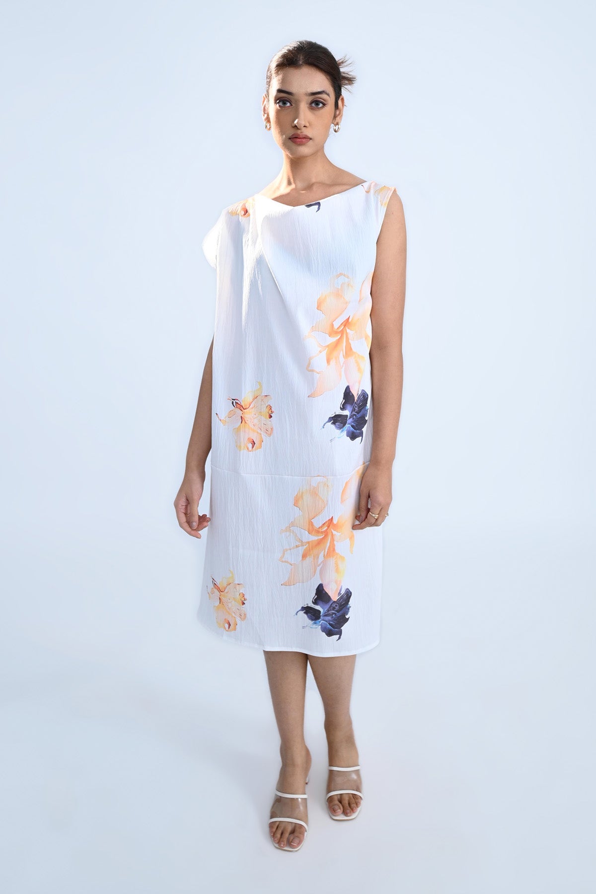 White Floral Cowl Dress