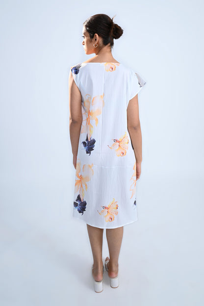 White Floral Cowl Dress