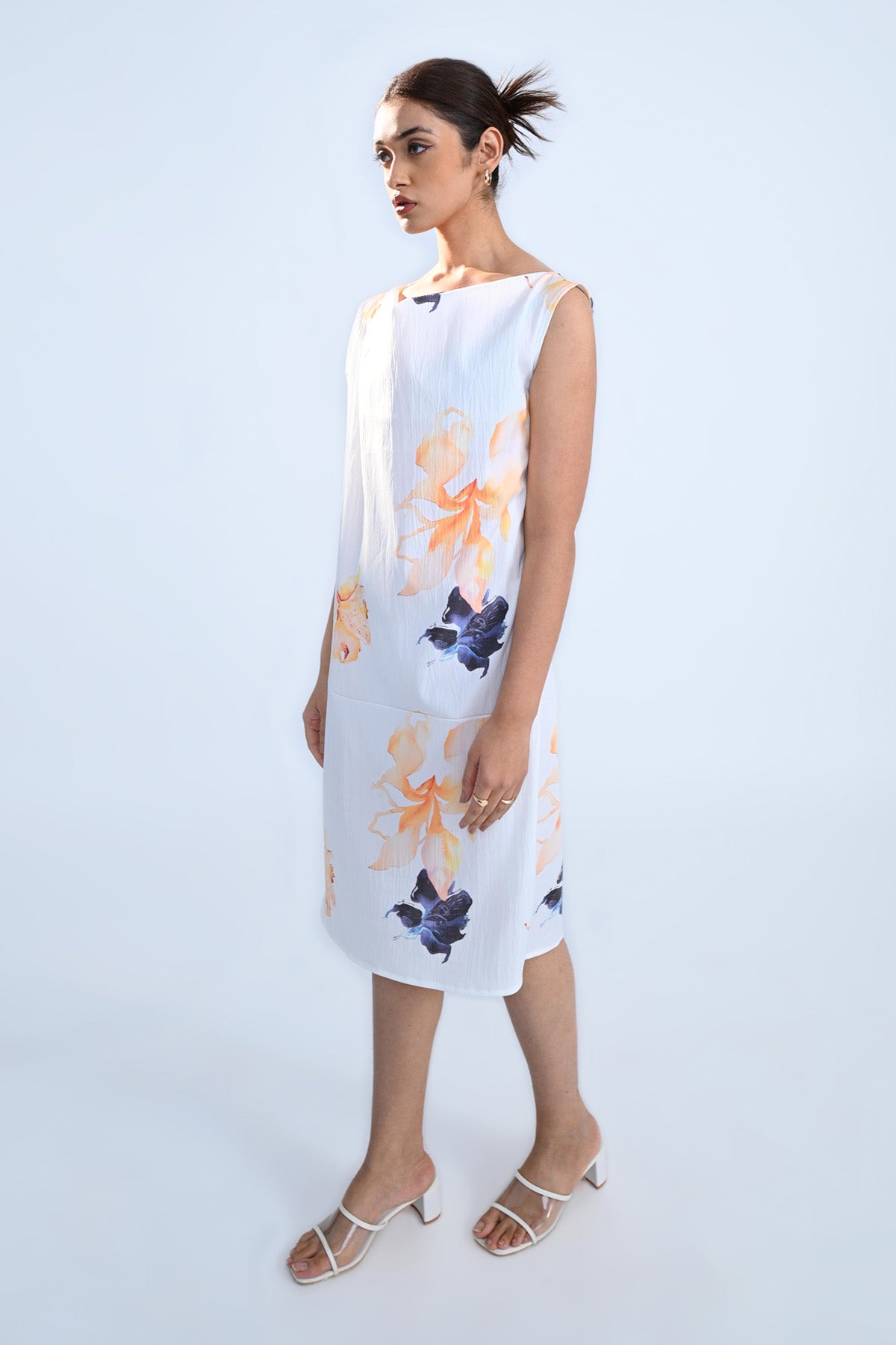 White Floral Cowl Dress