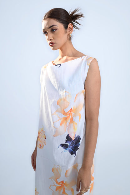 White Floral Cowl Dress