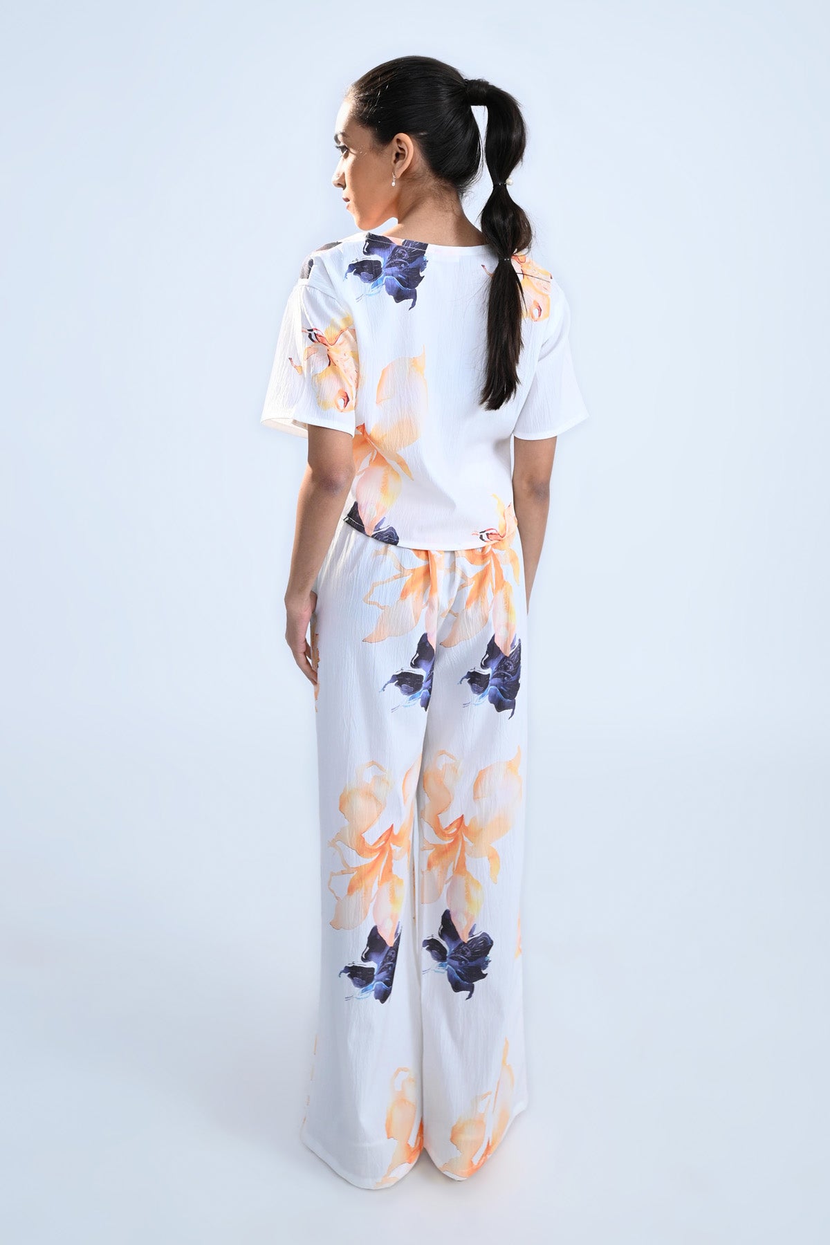 White Floral Print Crop Top