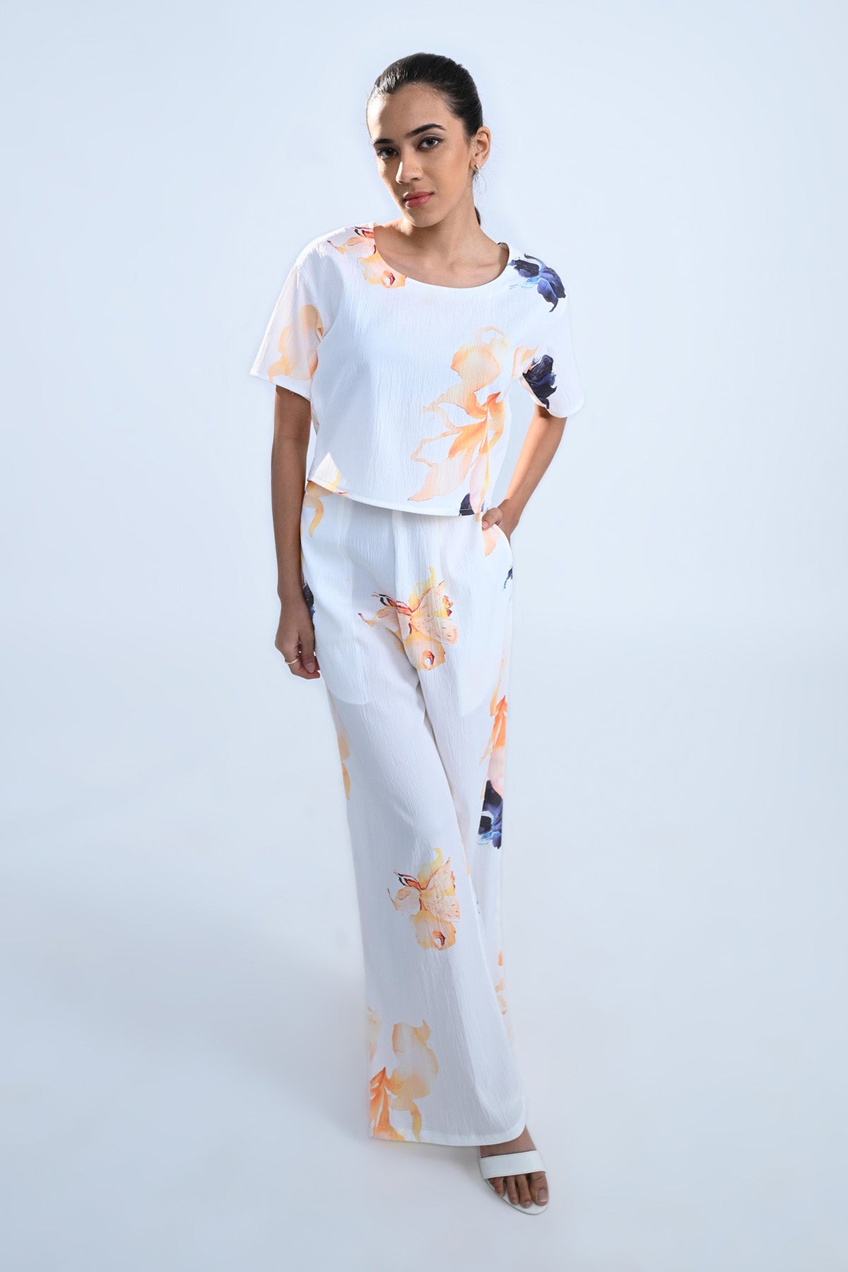 White Floral Print Crop Top