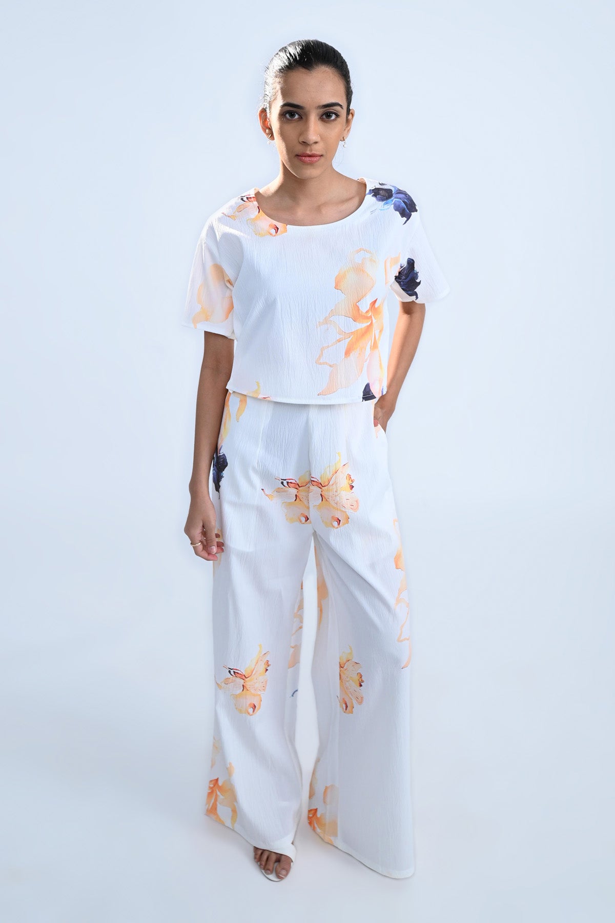 White Floral Print Crop Top