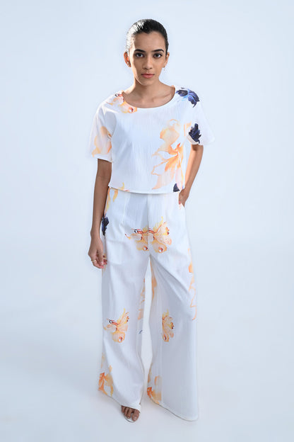 White Floral Print Crop Top