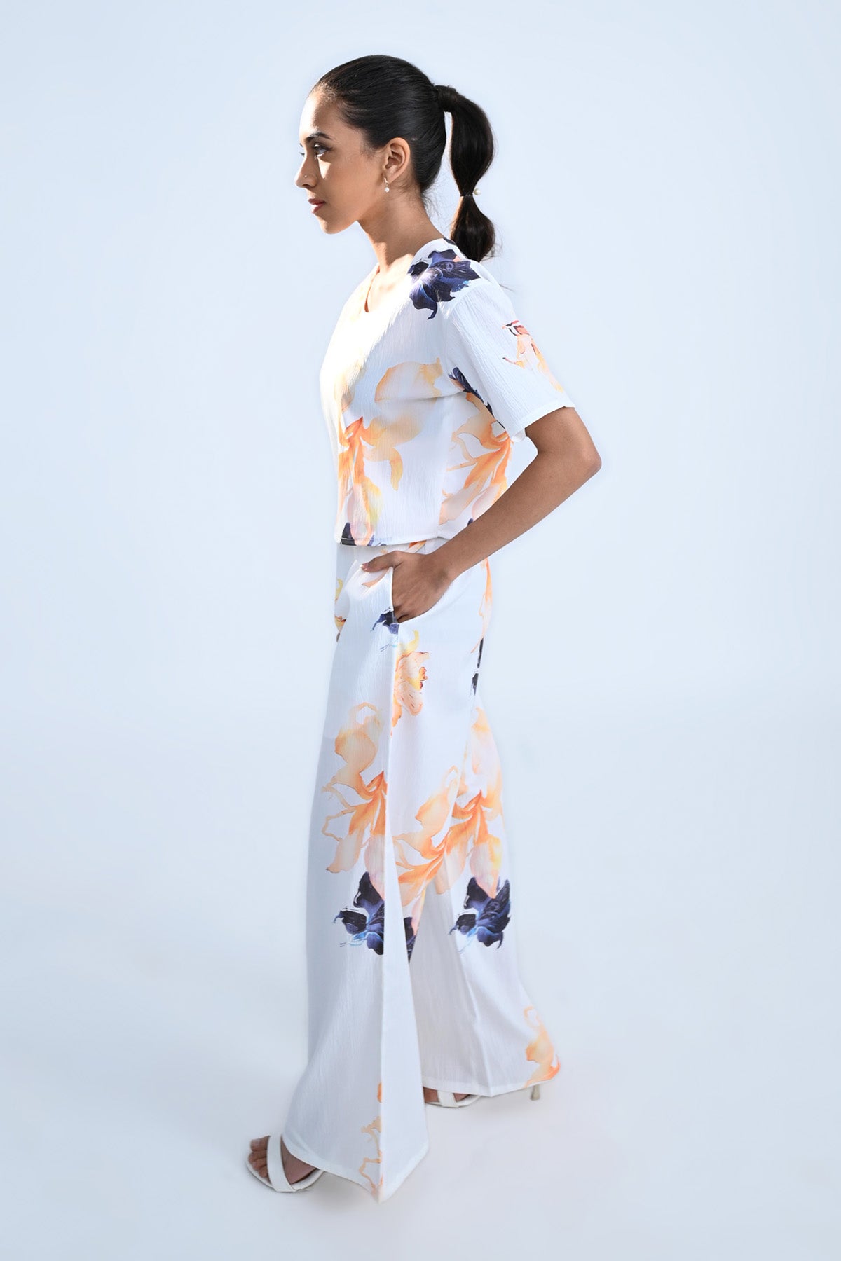 White Floral Print Crop Top